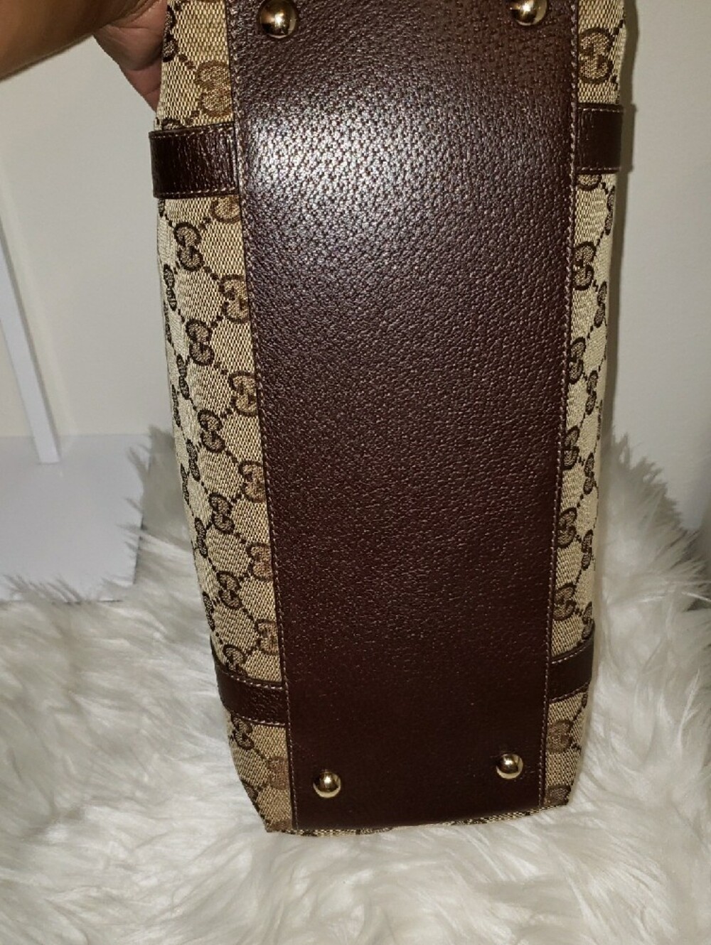 Gucci Beige GG Canvas Shoulder Bag with Dark Brown Leather Trim - Picture 8 of 16
